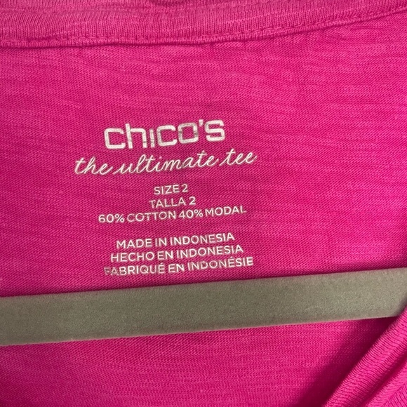 Chicos hot pink 3/4 length sleeve t shirt. With a cute scoop neck. - Picture 2 of 3